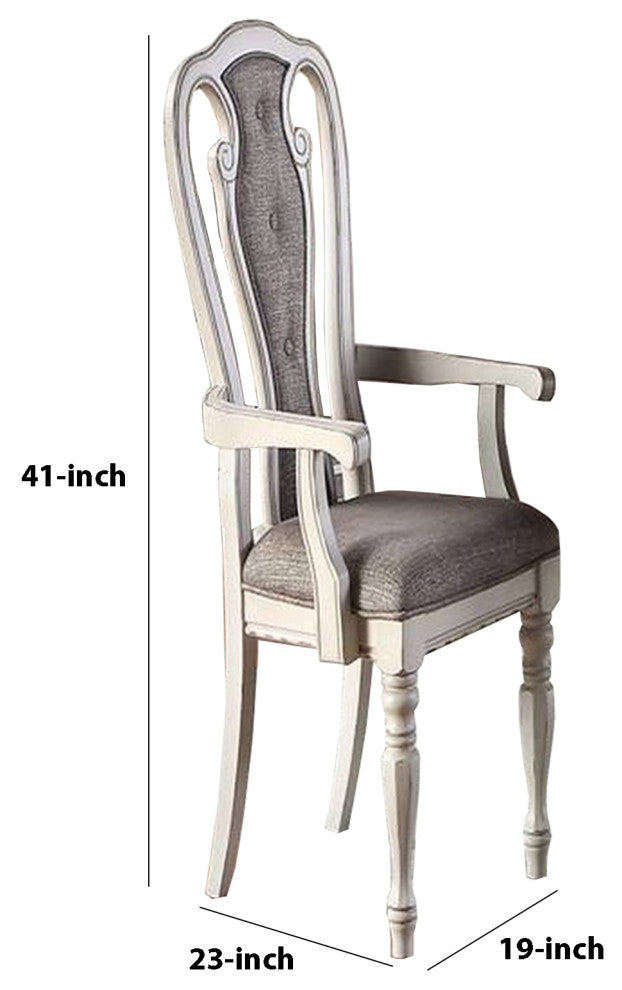 Benzara BM233131 Wooden Arm Chair With Button Tufted Back, Set of 2, Cream/Gray