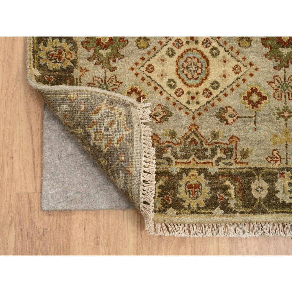Gray/Brown Medallions Hand Knotted Karjihooz Pure Wool Runner Rug, 2'6"x21'10"