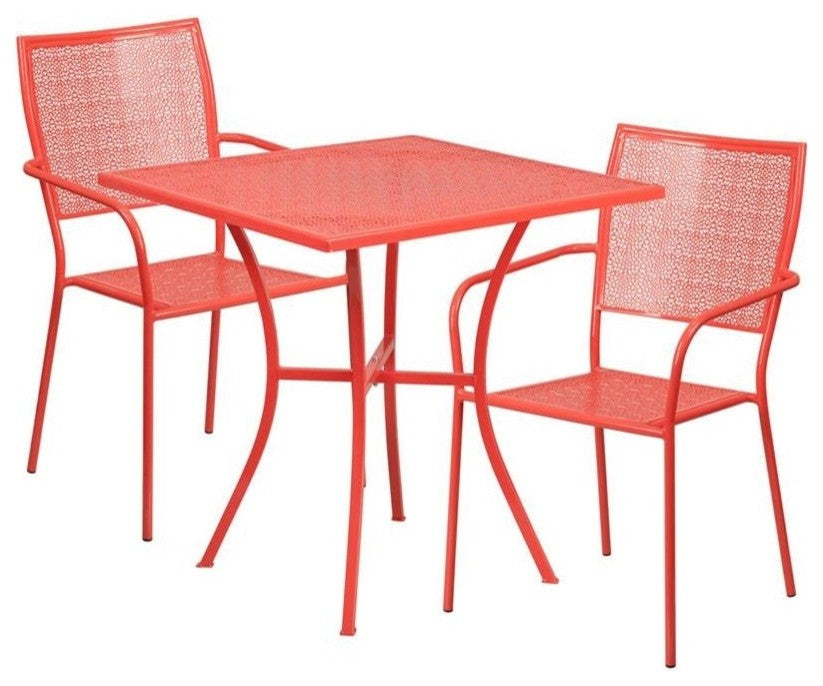 28'' Square Indoor-Outdoor Steel Patio Table Set With 2 Square Back Chairs, Cora