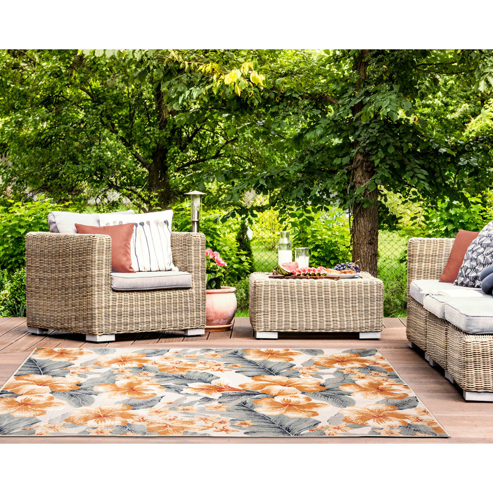 Canyon Tropical Floral Indoor/Outdoor Rug, Ivory, 2'6"x3'11"