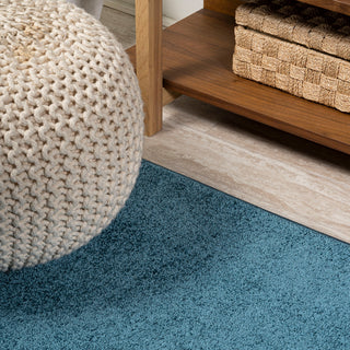 Haze Solid Low-Pile Runner Rug, Turquoise, 5' Square