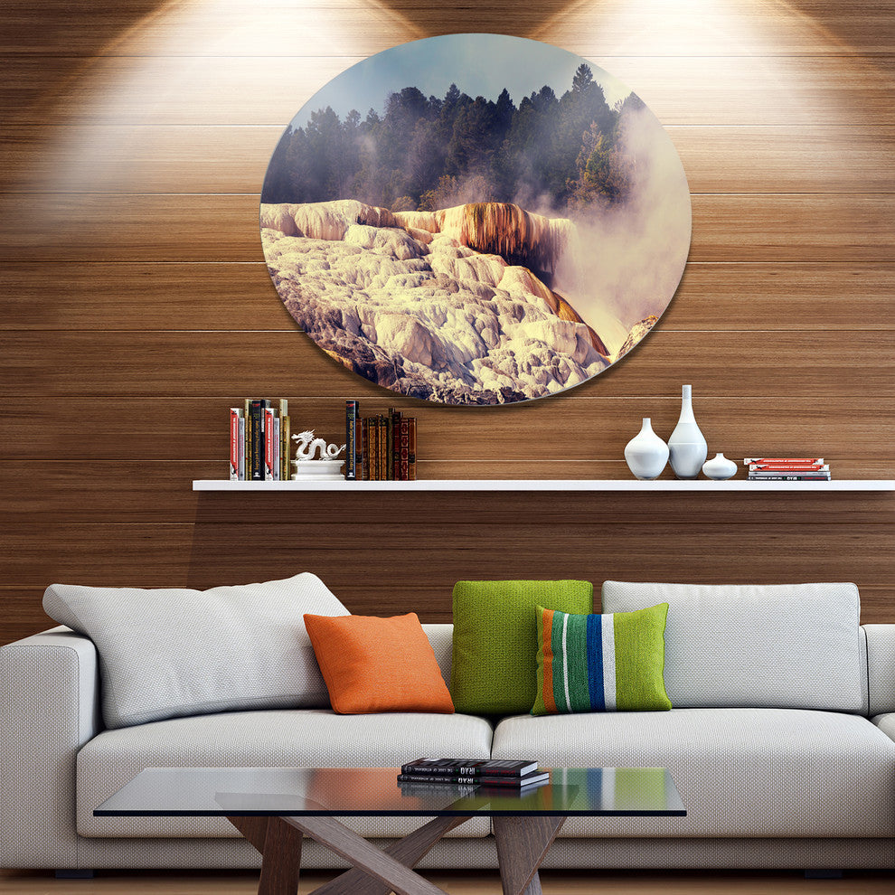 Mammoth Hot Springs View, Landscape Round Metal Wall Art, 36"