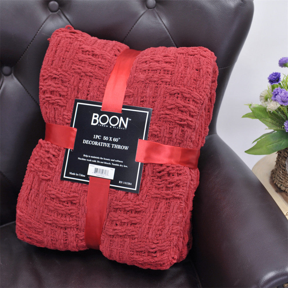 Cable Knitted Throw Blanket, Red, 60" X 80"