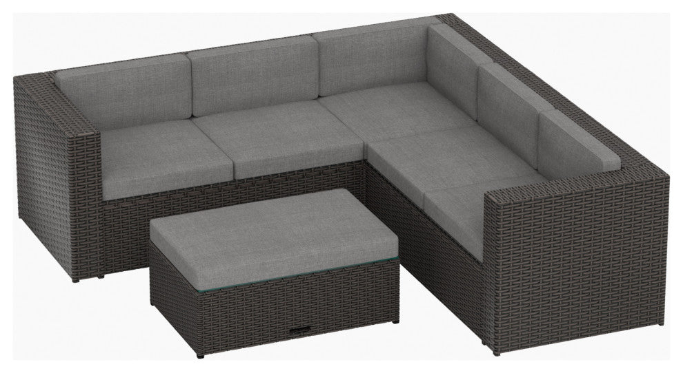 WestinTrends 6PC Outdoor Patio Wicker Sofa Sectional w/ Ottoman, Coffee Table, Coffee/Gray
