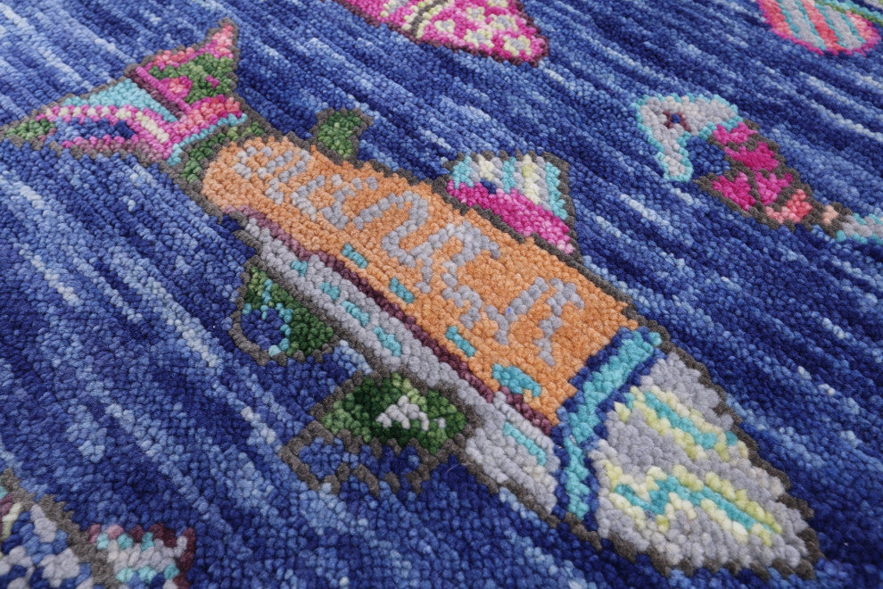 5' 1" X 8' 3" Hand Knotted Gabbeh Fish Design Wool Rug - Q15354