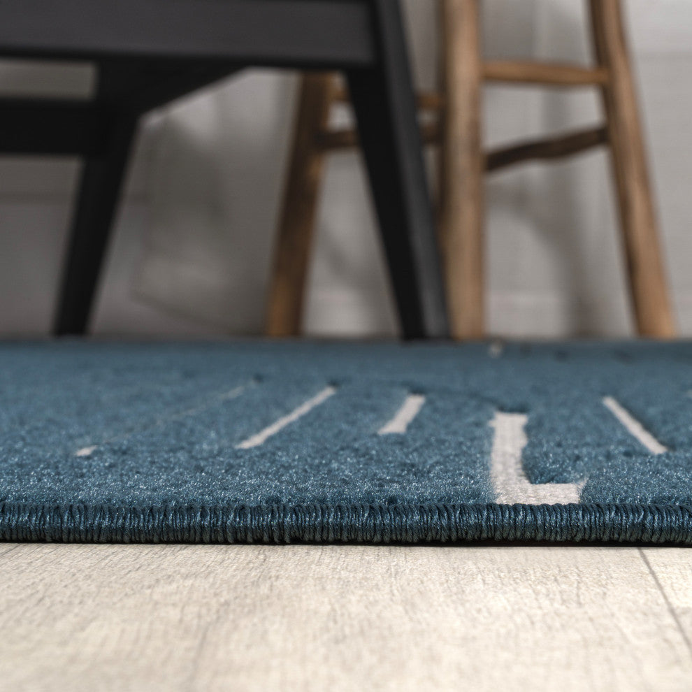 High-Low Arch Scandi Striped Navy/Cream 3 ft x 5 ft Indoor/Outdoor Area Rug