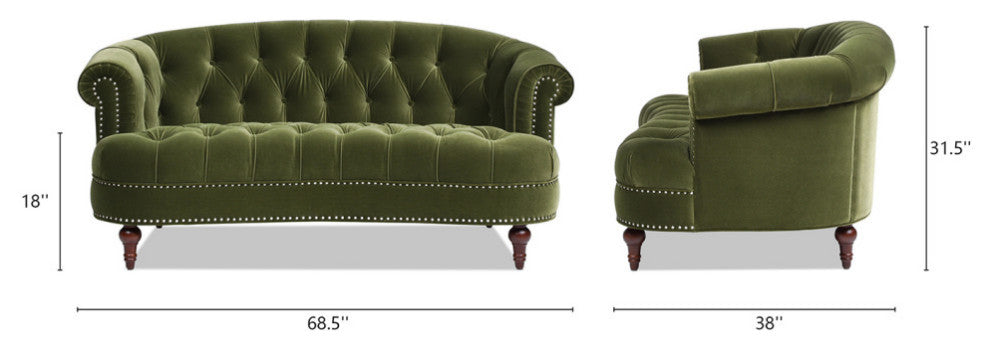 La Rosa Victorian Chesterfield Loveseat, Olive Green Performance Velvet