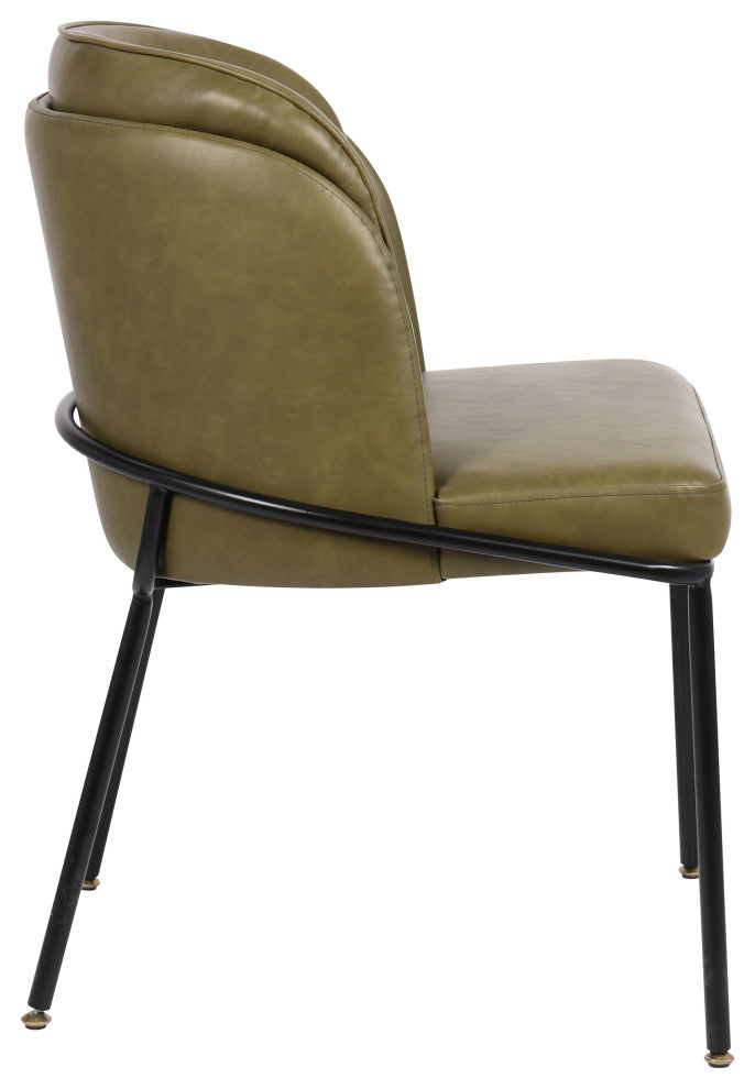 Jagger Vegan Leather Upholstered Dining Chair, Set of 2, Olive, Matte Black Finish