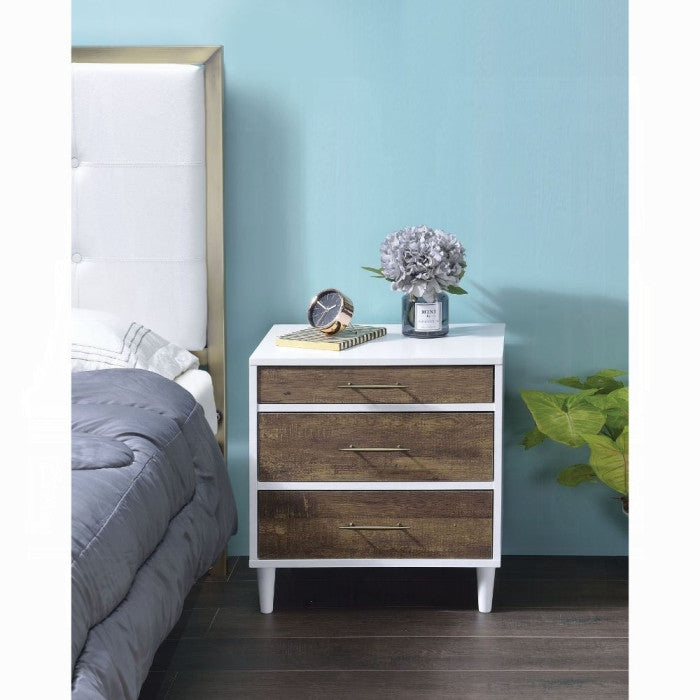 ACME Lurel Nightstand, White and Weathered Oak