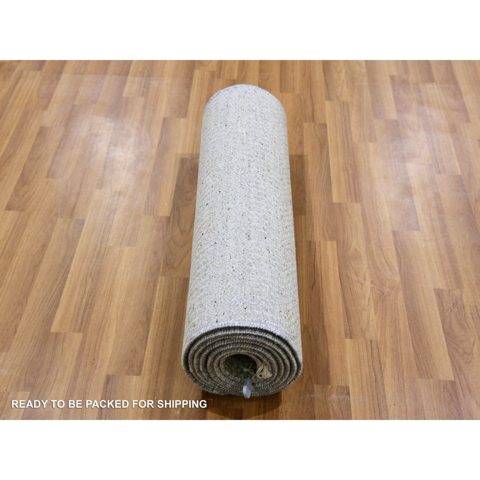 Pastel Gray Hand Knotted Grass Design Organic Undyed Wool Runner Rug 2'6"x10'2"