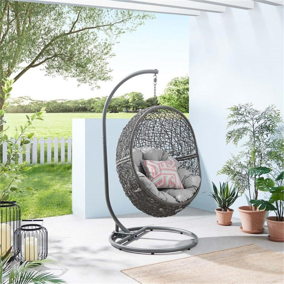 Modway Encase Outdoor Synthetic Rattan & Steel Swing Chair in Gray