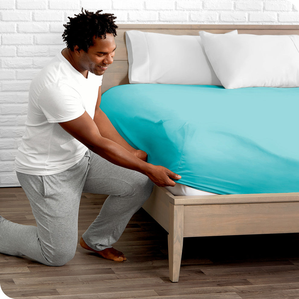 Bare Home Microfiber Fitted Sheet Deep Pocket, Aqua, Twin Xl