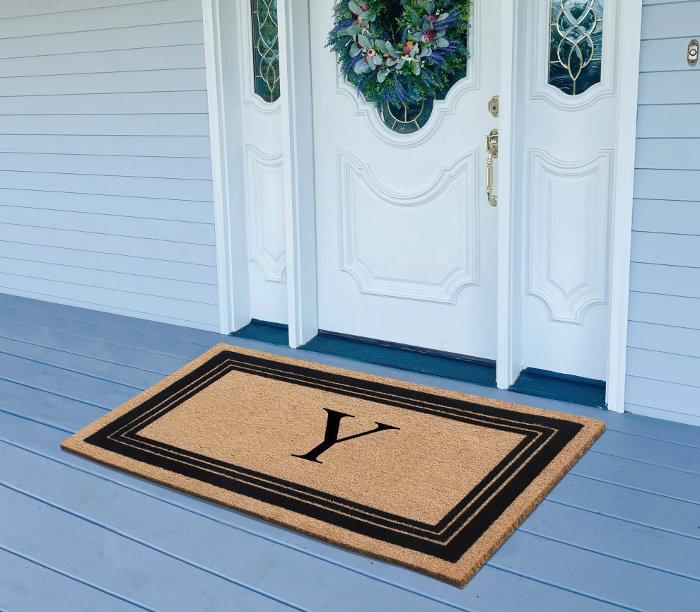 A1HC Natural Coir Monogrammed Entrance Flock Outdoor Durable Doormat 24" X 39",