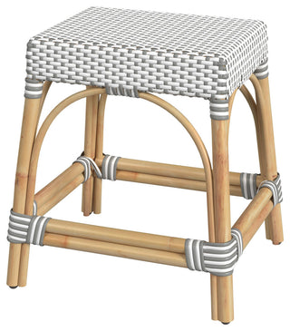 Robias Rattan Rectangular 18" Dining Stool, Gray/White Dot