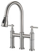 Double Handle High Arc Bridge Kitchen Faucet with Pull-Down Spray Head