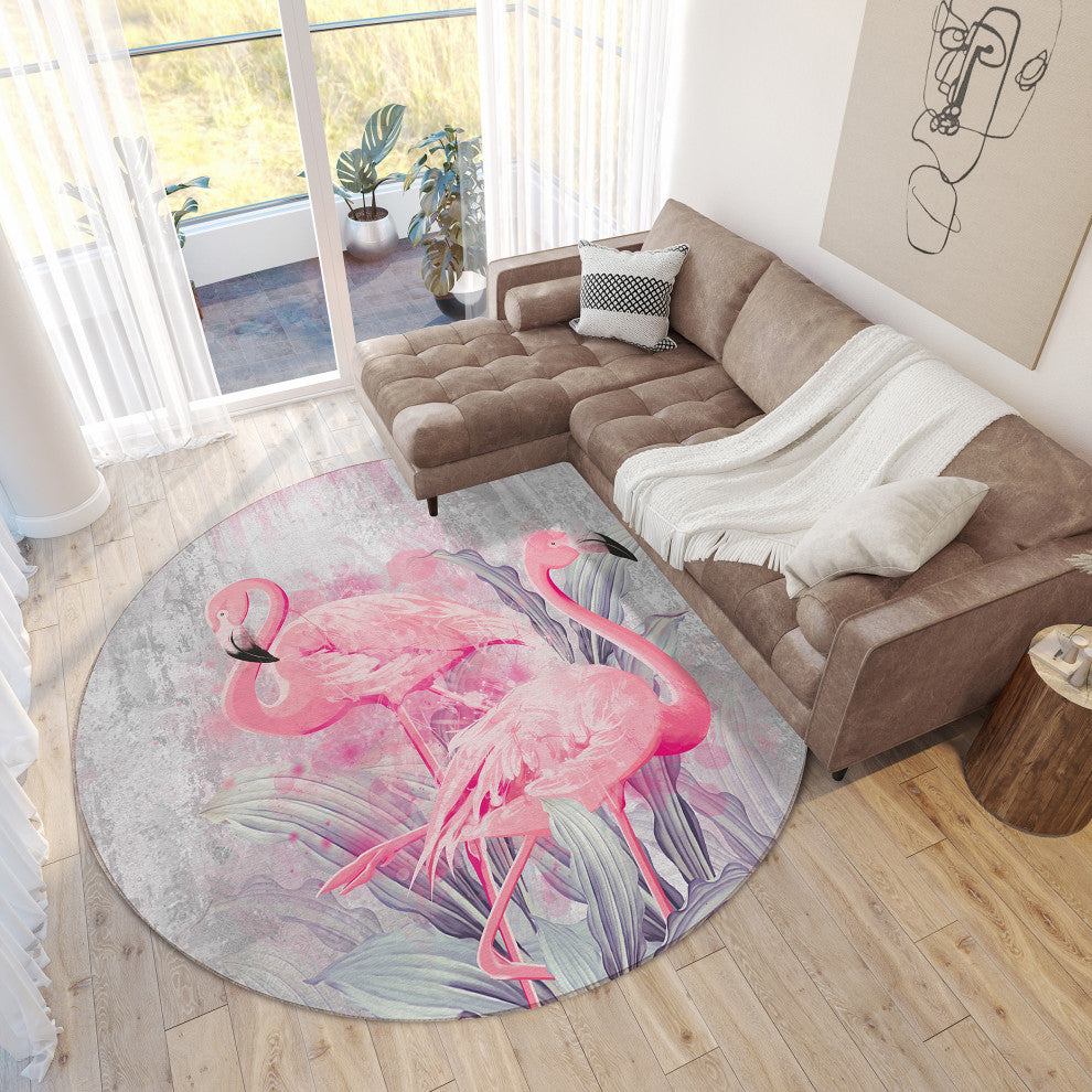 Indoor/Outdoor Tropics TC2 Silver Machine Washable 8' x 8' Round Rug