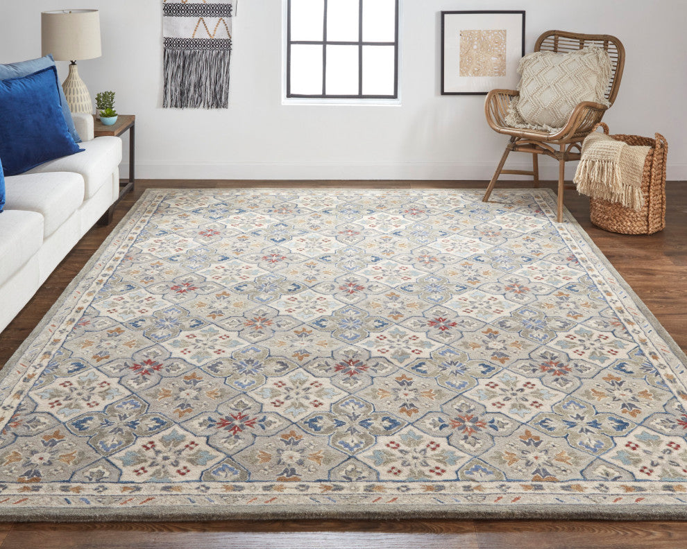 Weave & Wander Mattias Persian Fog Gray/Blue/Red Rug, 10' X 14'