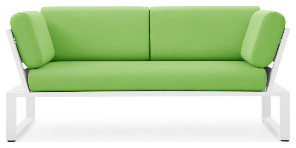 Modern Kore Outdoor Loveseat with Quick Drying Cushions and  Aluminum Frame, Lime Green