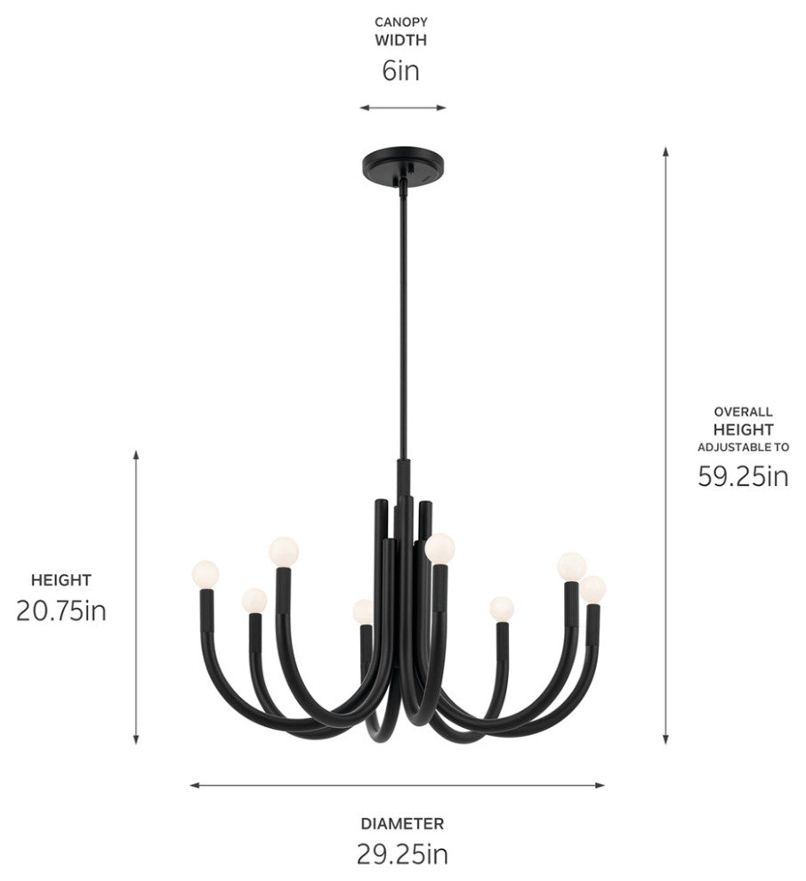 Odensa 8 Light Chandelier 1 Tier Medium, Champagne Bronze, Black