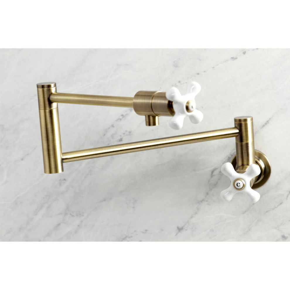 Kingston Brass KS4103PX Metropolitan Wall Mount Pot Filler, Antique Brass