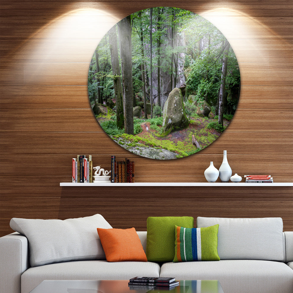 Dense Moss Forest In Green, Landscape Disc Metal Wall Art, 11"