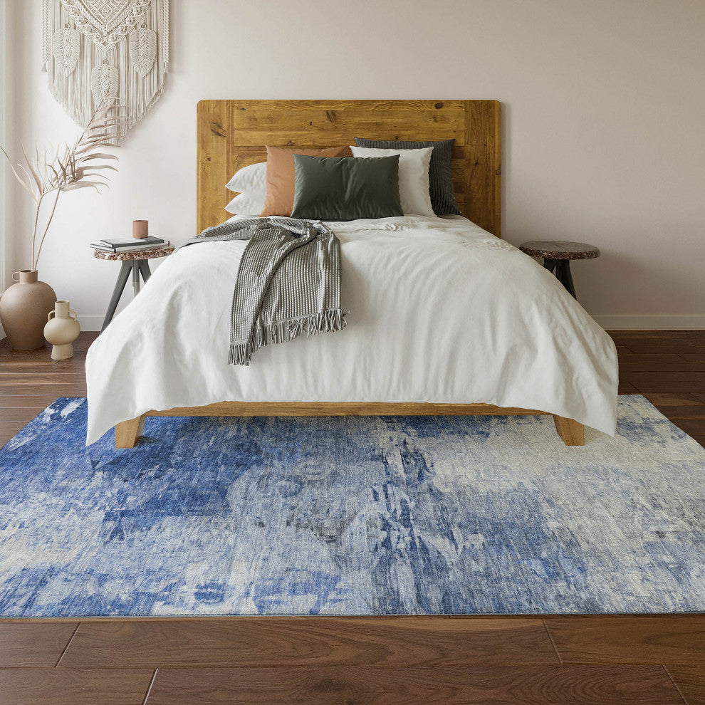 Premium Machine Washable Mayfield AMF595 Blue 3' x 5' Rug