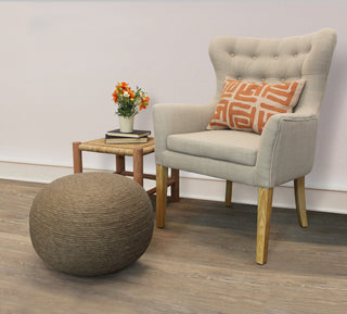 Ellie Round Pouf in Beige Wool With Polyester Filling
