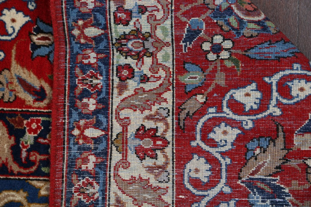 Consigned, Hand Made Persian Medallion Worn Oriental Vintage Rug, Beige, 10'x14'