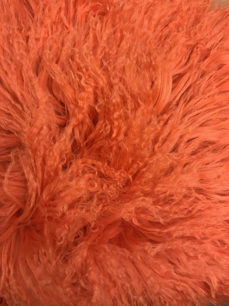 HomeRoots 17" Orange Genuine Tibetan Lamb Fur Pillow With Microsuede Backing