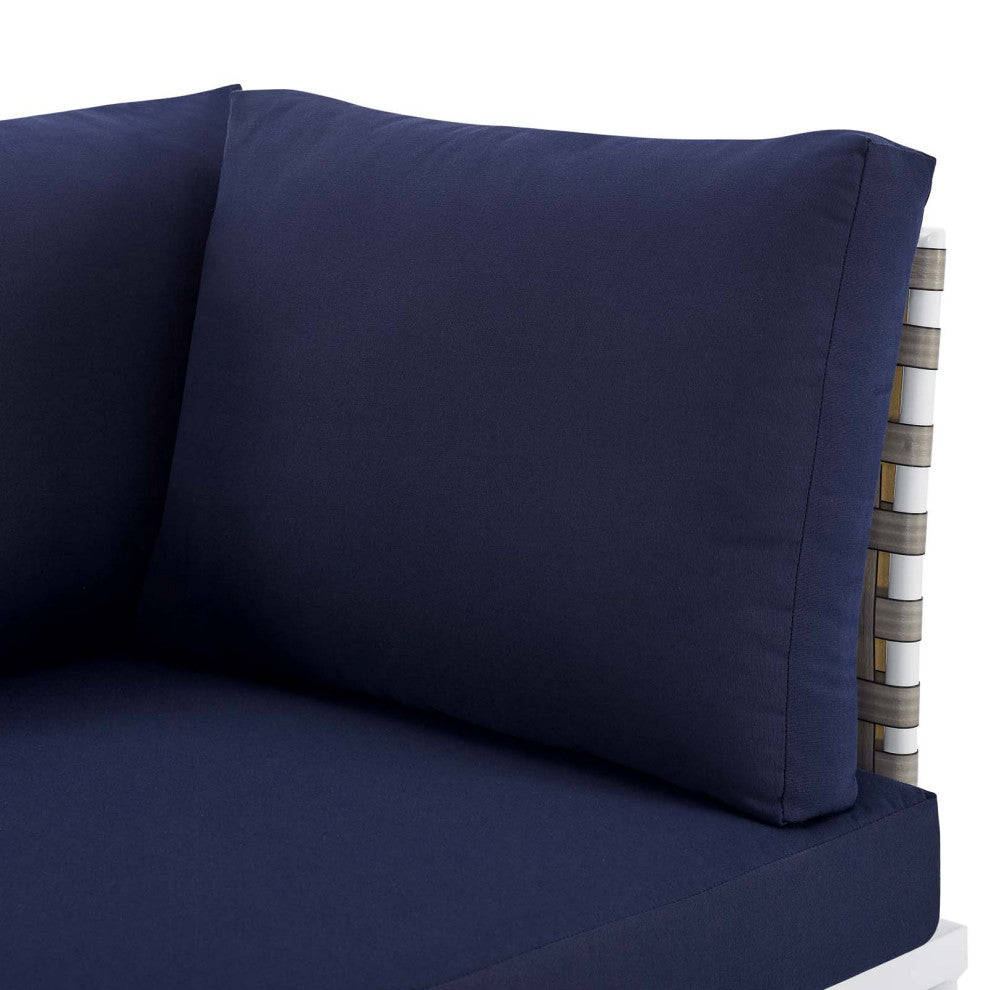 Harmony Sunbrellaï¿½ Basket Weave Outdoor Patio Aluminum Loveseat-Tan Navy