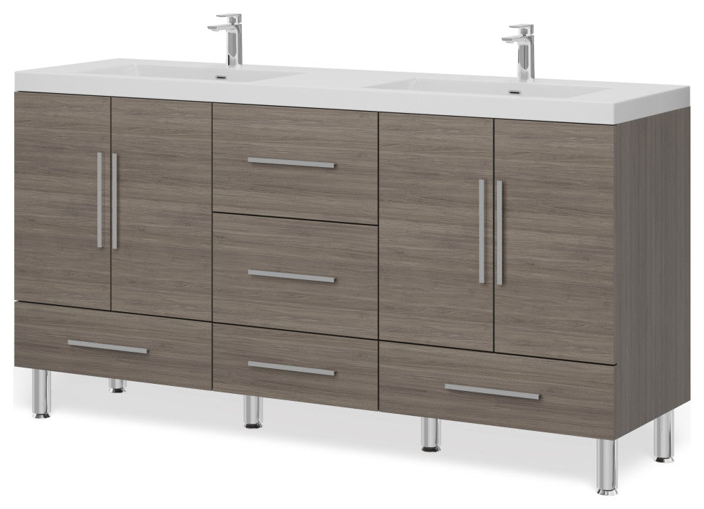The Latitude Bathroom Vanity, Gray, 68", Double Sink, Freestanding