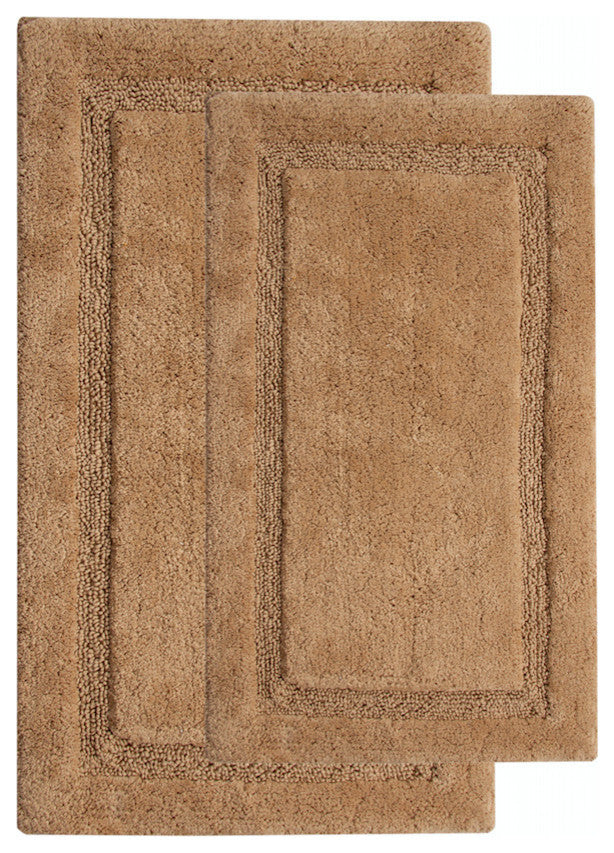 Bath Rug Cotton, 2 Piece Set, Pattern Regency, Beige, 24"x17", 34"x21"