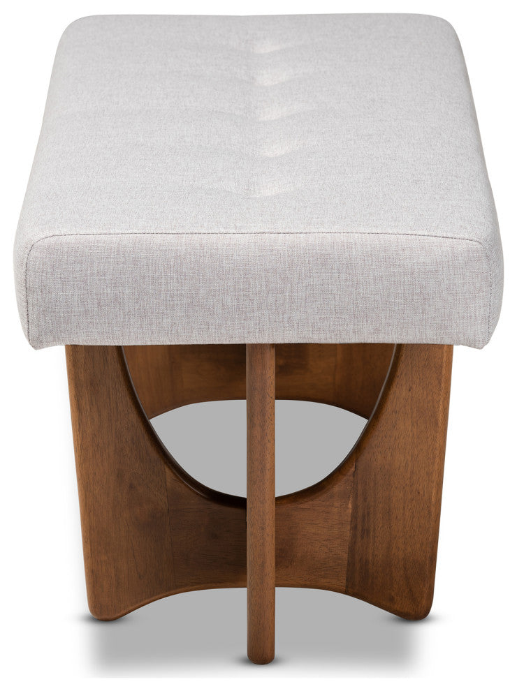 Graeme Grayish Beige Fabric Walnut Bench