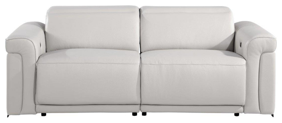 Augusto Top Grain Power Reclining Italian Leather Sofa, Light Gray