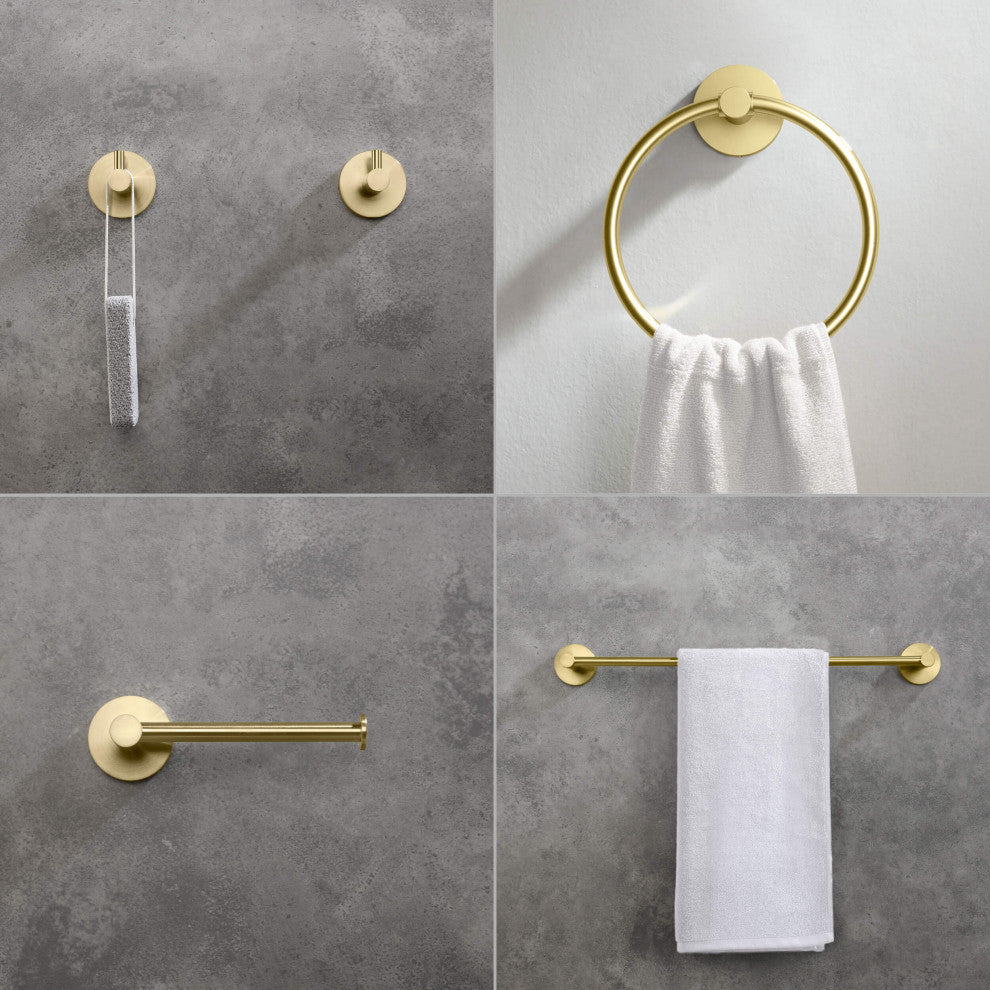 Circular 5-Piece Bathroom Hardware Set, Brushed Gold