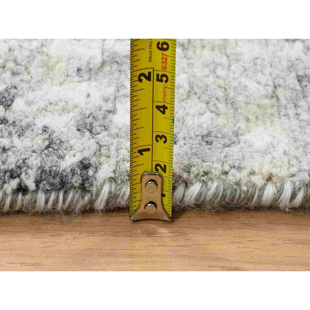 Gray Modern Hand Spun Undyed Natural Wool Hand Knotted Runner Rug, 2'6"x10'1"