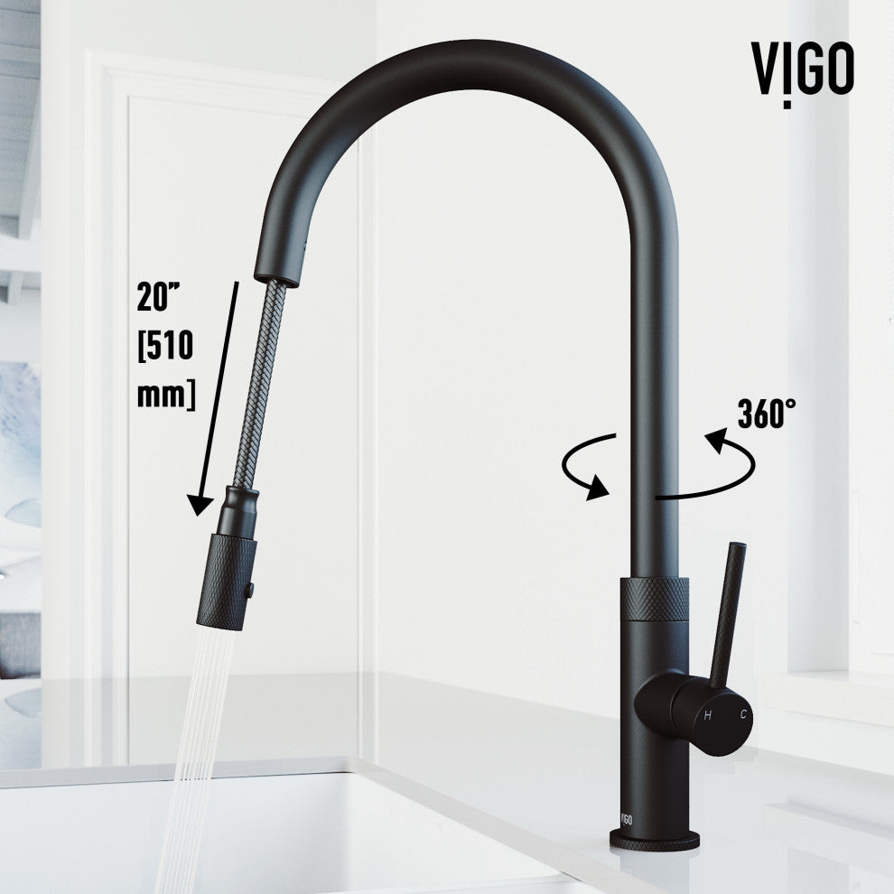 VIGO Bristol 19" H Single Handle Pull-Down Sprayer Kitchen Faucet, Matte Black, Without Extras