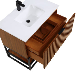 Terra Bathroom Vanity, Walnut/Matte Black With White Quartz, 36", White Quartz Top