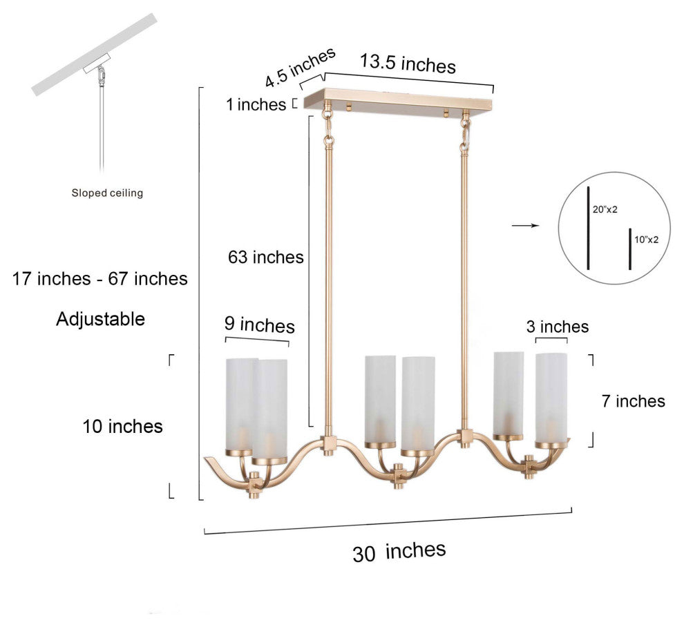 LALUZ 6-Light 30-in Frosted Glass Modern Dimmable Linear Kitchen Island Lighting