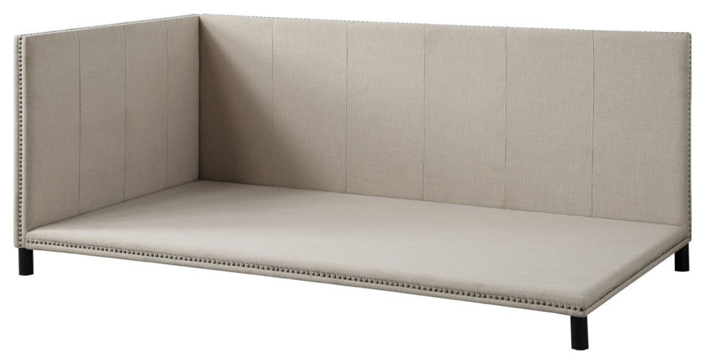 Benzara BM250267 Full Size Daybed With Nailhead Trim and Rounded Legs, Beige