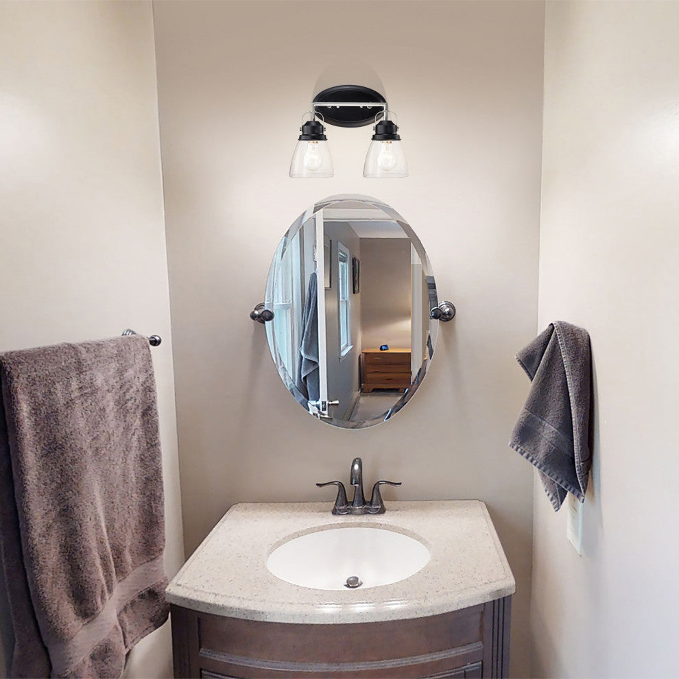 2-Light Black and Brushed Nickel Finish Vanity Lights With Clear Glass Shades