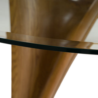 Modrest Seguin Round Glass + Walnut Dining Table