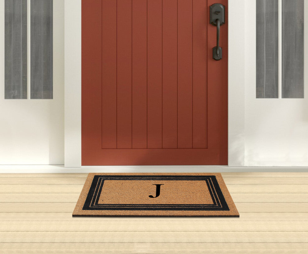 A1HC Natural Coir Monogrammed Triple Border Flock Durable Doormat, 18"x30", J