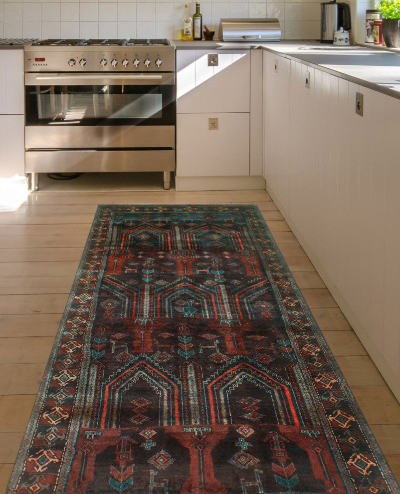 Fine Vintage Distressed Ines Brown/Charcoal Runner, 4'1x8'10