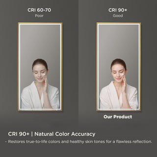 Fogless, Dimmable, Color Temperature Adjustable LED Mirror, Brush Gold, 18x36