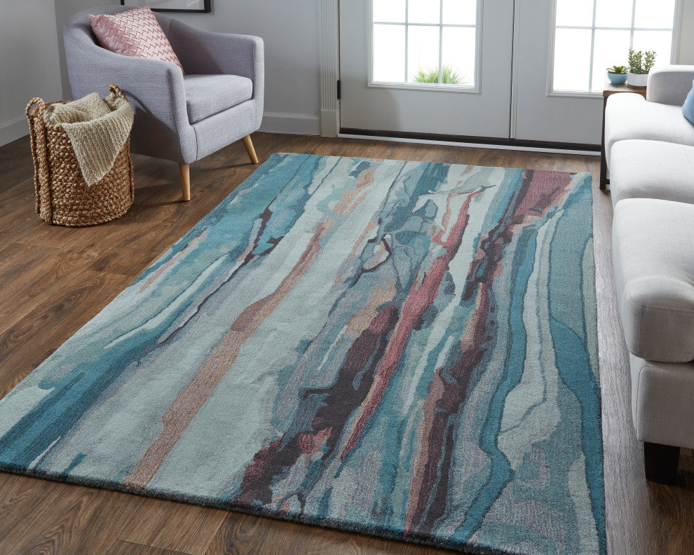 Weave & Wander Nakita Rug, Crystal Teal/Red/Tan, 3ft-6in x 5ft-6in