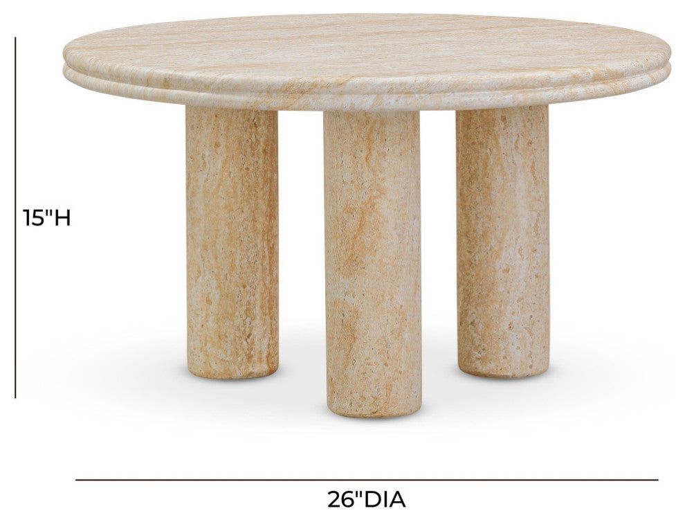 Amora Faux Travertine 26" Round Accent Table