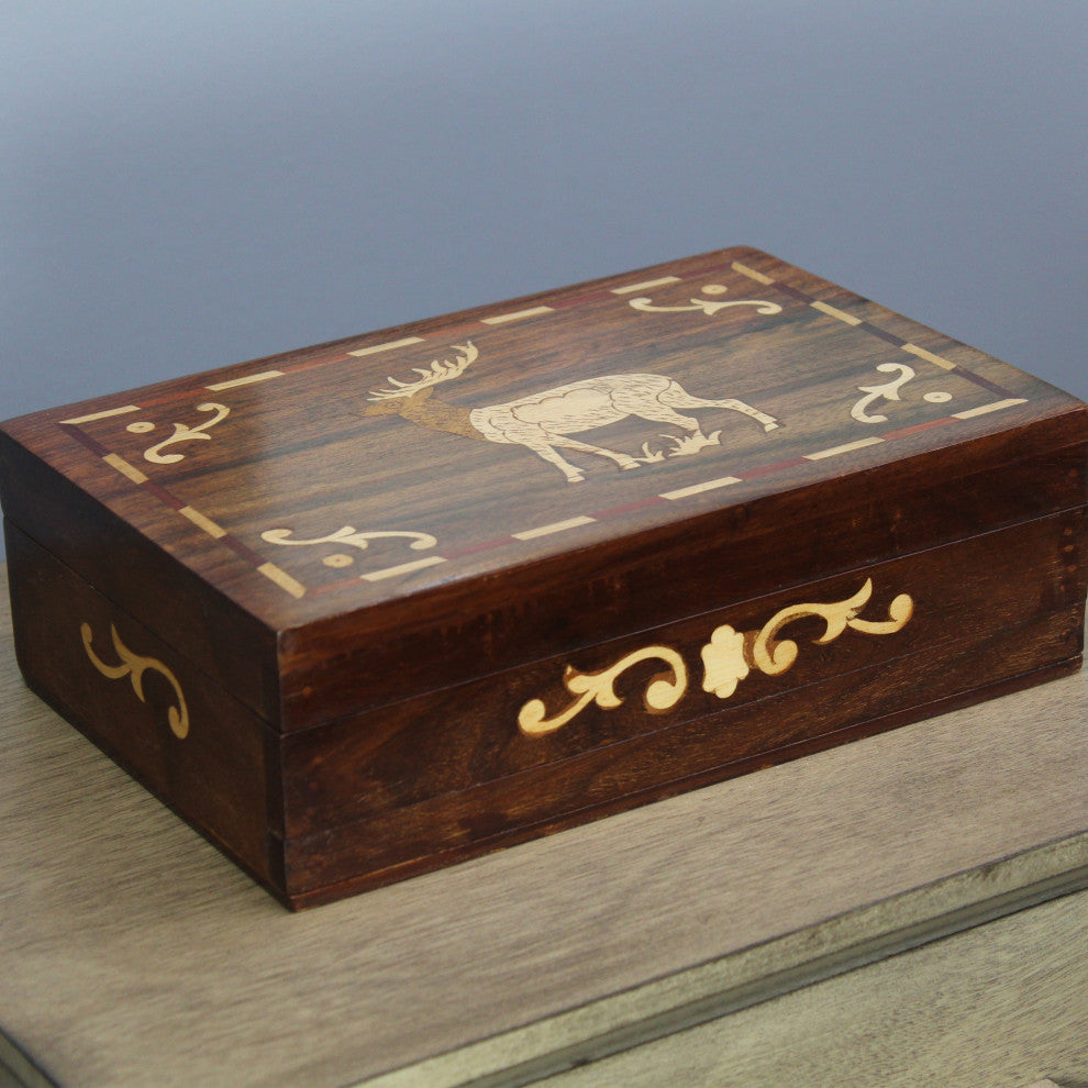 Natural Geo Handmade Rosewood Elk Wooden Decorative Box