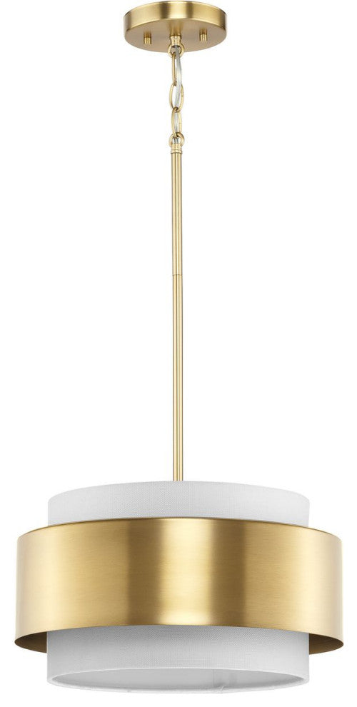 Silva Collection Three-Light Brushed Bronze White Linen Shade Pendant