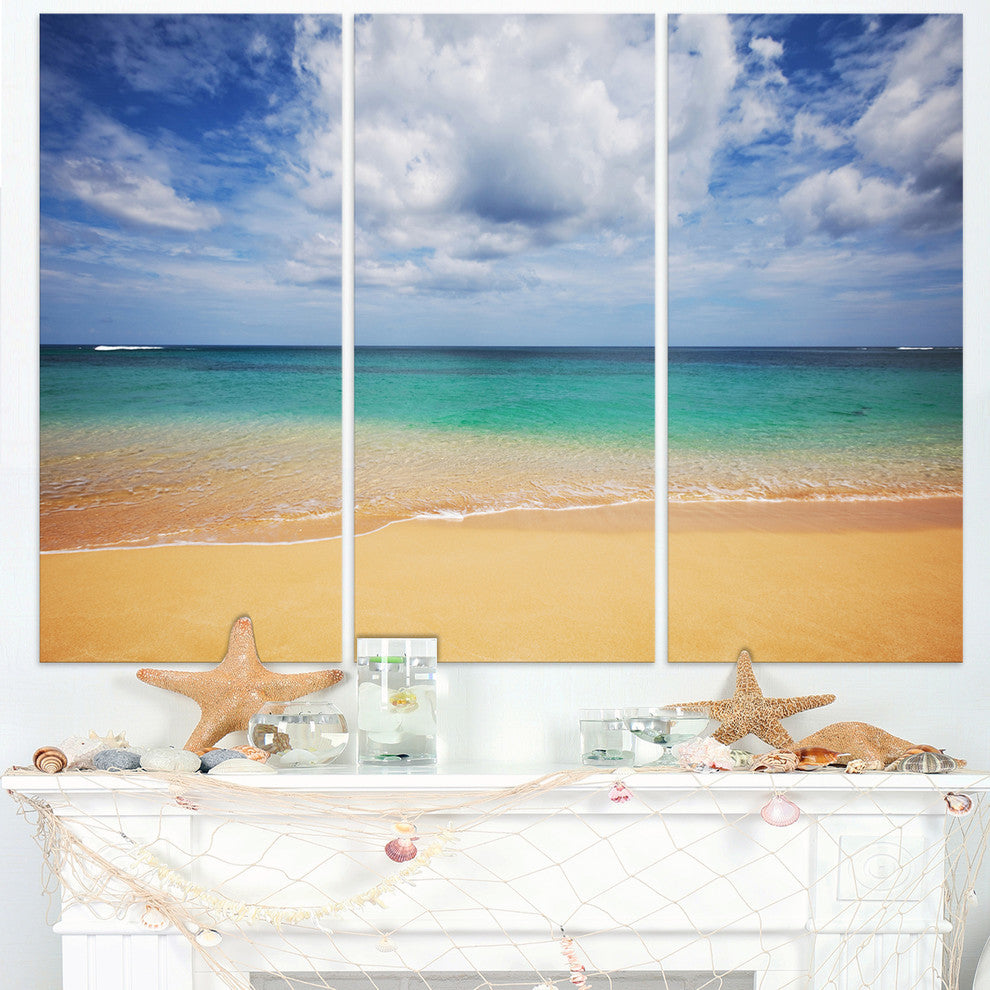 "Bright Seashore With Heavy Clouds" Beach Metal Wall Art, 3 Panels, 36"x28"